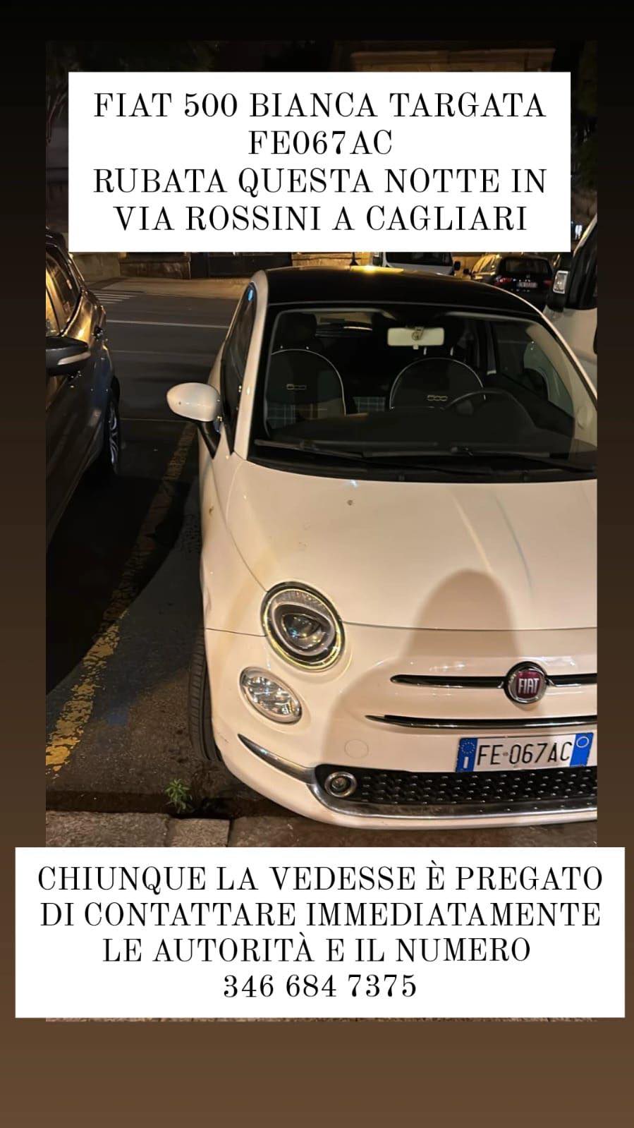 Attenzione, continuano i furti d’auto nella notte a Cagliari: “Aiutatemi a ritrovare la mia 500 rubata in via Rossini”