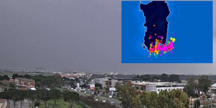 Tempesta di fulmini nell’estremo sud dell’Isola, piogge già in atto nel Cagliaritano