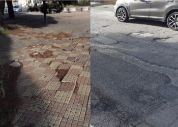 Monserrato, la centralissima via Cesare Cabras è un percorso di voragini: “E guardate i marciapiedi, sembriamo a Beirut”