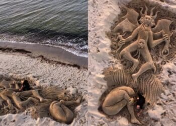 Da Platamona a Porto Paglia un abbraccio a Elena Deriu dal maestro che trasforma la sabbia in opere d’arte