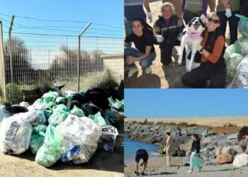 Cagliari, cumuli di rifiuti raccolti dalla spiaggia della Diga Foranea