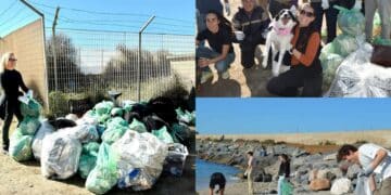 Cagliari, cumuli di rifiuti raccolti dalla spiaggia della Diga Foranea