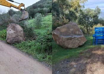 Villamassargia, grosso masso a bordo strada rimosso e riutilizzato come panchina