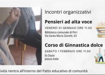 Pirri, laboratori e ginnastica per gli over 65 della città: da domani al via gli appuntamenti per stimolare la vitalità sociale attraverso l’attività intellettuale e motoria
