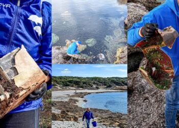Sant’Anna Arresi: tra i rifiuti pescati in spiaggia anche un neon, una rete in metallo e un remo