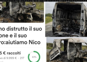 Gara di solidarietà per Nicola Ari: il furgone rubato e bruciato, “il frutto di anni di fatica e dedizione“