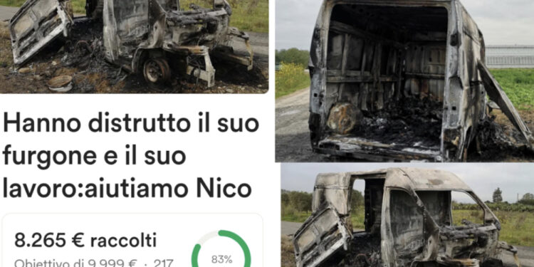 Gara di solidarietà per Nicola Ari: il furgone rubato e bruciato, “il frutto di anni di fatica e dedizione“