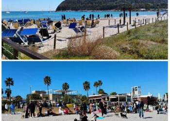 Cagliari, in centinaia sotto il sole al Poetto nell’anticipo di primavera. E a Calamosca c’è già chi fa il bagno