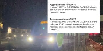 Malore sul treno Oristano-Cagliari, sanitari a bordo e ritardo