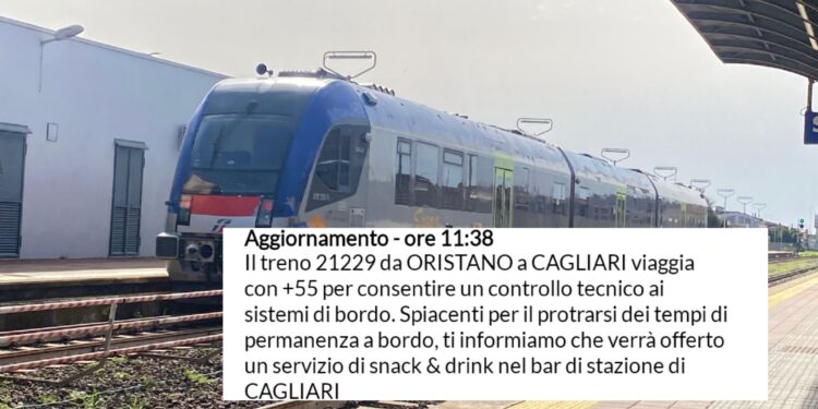 Cagliari, il treno da Oristano viaggia con un’ora di ritardo, offerti snack e drink al bar della stazione