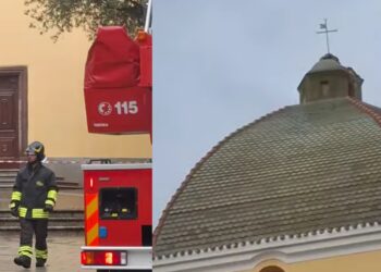 Paura a Mamoiada: un fulmine prende in pieno la cupola della chiesa