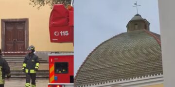 Paura a Mamoiada: un fulmine prende in pieno la cupola della chiesa