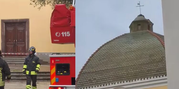 Paura a Mamoiada: un fulmine prende in pieno la cupola della chiesa