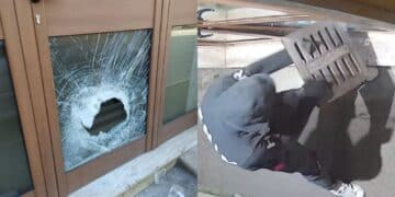 Monserrato, malvivente in azione durante la notte, distrutta la vetrata di una palestra