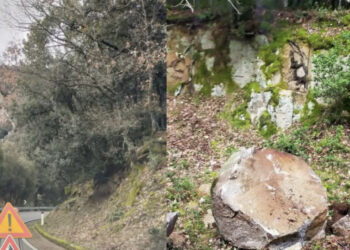 Desulo, frana di alcuni massi vicino a Badu e Ispanu, in agro di Fonni sulla S.p.7, pericolo scampato per gli automobilisti