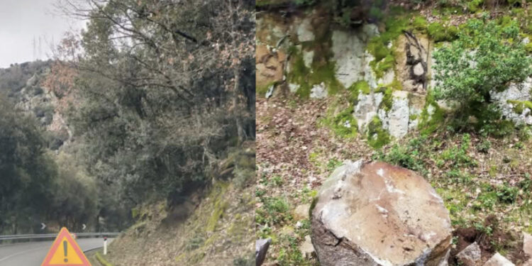 Desulo, frana di alcuni massi vicino a Badu e Ispanu, in agro di Fonni sulla S.p.7, pericolo scampato per gli automobilisti