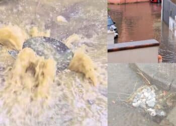 Assemini, esplodono le fogne dopo soli dieci minuti di intensa pioggia: liquami maleodoranti in strada