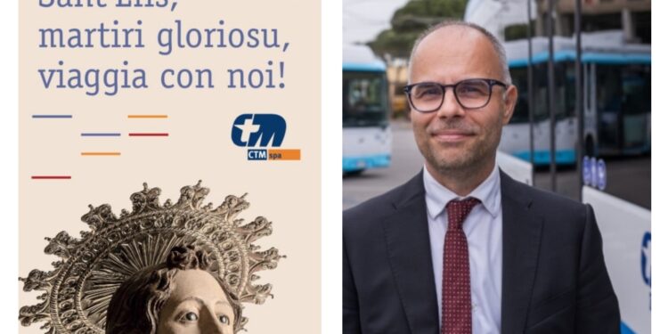 Sant’Efisio, un bus del Ctm vestito a festa e le pensiline addobbate a Cagliari: “Onoriamo un simbolo della Sardegna”