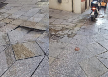 Cagliari, sversamento di liquami con conseguente cedimento dei basolati in via Azuni: “Una situazione da paese del terzo mondo”