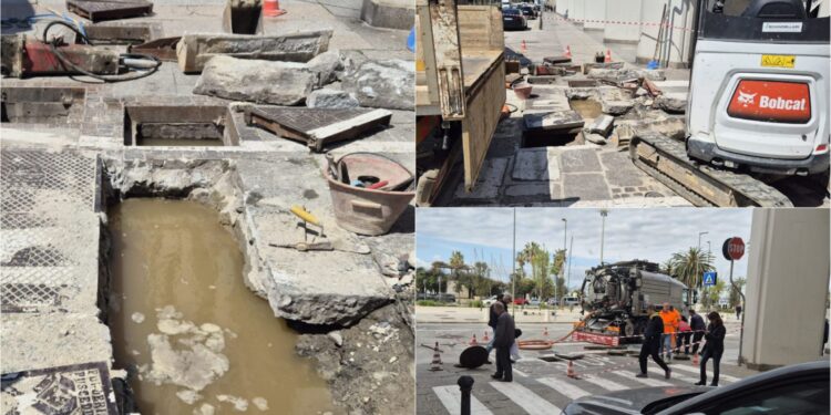 Cagliari, incredibile ma vero: scoppiano le fogne nella parte appena riaperta di via Roma
