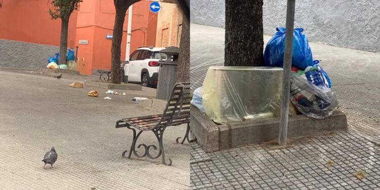 Pirri, montagne di rifiuti nel sagrato dell’antica chiesa di Santa Rosalia