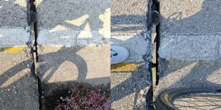 Monastir, una spaccatura sul ponte sopra la Ss 131