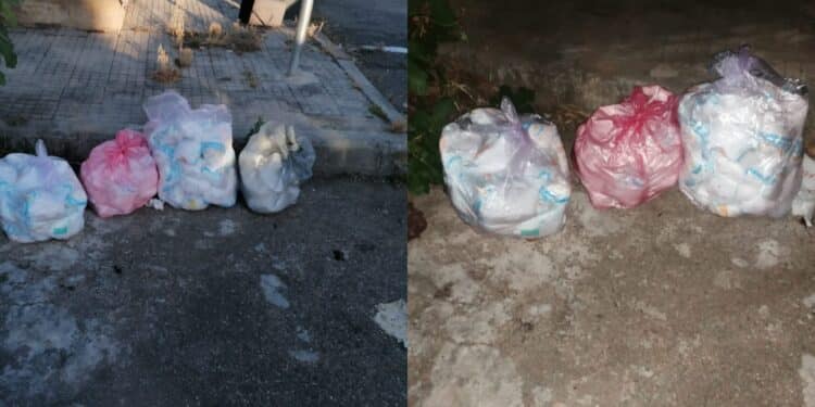 Capoterra: panni e pannoloni non ritirati, sacchi dei rifiuti per le strade