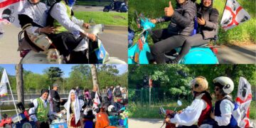 La bandiera dei 4 mori sventola al raduno mondiale Vespa in Spagna