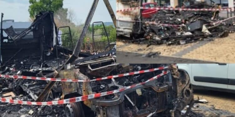 Camper in fiamme nel parcheggio di un supermercato a Budoni: illesi i proprietari