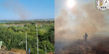 Quartu, un altro incendio in pochi giorni minaccia l’oasi del Parco Naturale di Molentargius