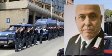 Cagliari rende omaggio a Carlo Legrottaglie, il brigadiere ucciso durante una rapina: gli onori del Reparto Mobile della Polizia davanti al Provinciale dei Carabinieri