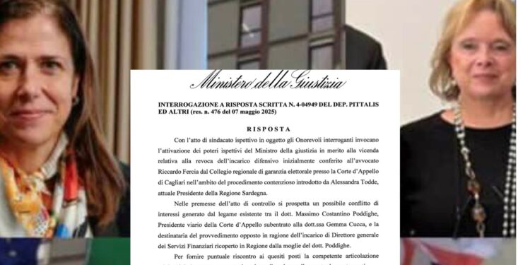 Decadenza Todde, in Sardegna arrivano gli ispettori del ministero della Giustizia: “Chiarezza su revoca Fercia e conflitto d’interessi”