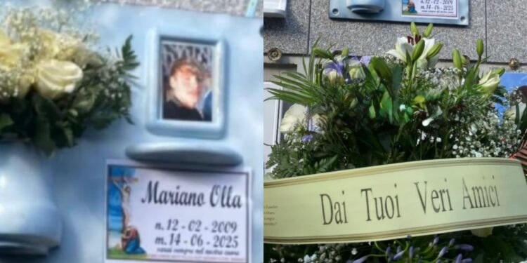 “Dai tuoi veri amici”: la dedica sulla corona di fiori in cimitero per Mariano contro chi l’ha abbandonato e lasciato annegare a Su Siccu