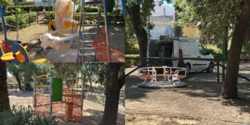 Iglesias, nuovi giochi per i bambini al parco e il sindaco avverte: “Sono per i piccoli, non per adolescenti: controllerò mattina e sera”
