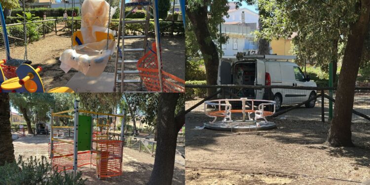 Iglesias, nuovi giochi per i bambini al parco e il sindaco avverte: “Sono per i piccoli, non per adolescenti: controllerò mattina e sera”