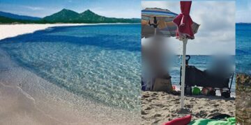 Villasimius, rissa sfiorata per un ombrellone parcheggiato in spiaggia a Cala Sinzias