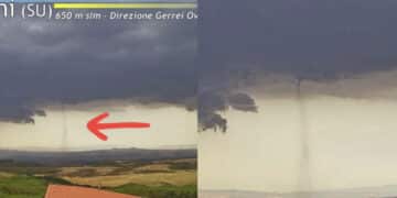 Tromba d’aria nel Gerrei: questo pomeriggio tra fulmini, tuoni e pioggia anche il fenomeno del vortice d’aria