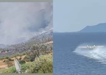 Serdiana divorata dalle fiamme: due elicotteri e due Canadair in azione pescano l’acqua dal Margine Rosso