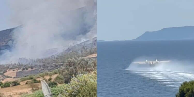 Serdiana divorata dalle fiamme: due elicotteri e due Canadair in azione pescano l’acqua dal Margine Rosso