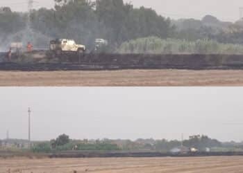 Incendio nella periferia di Serramanna, a pochi chilometri da Santa Maria sterpaglie in fumo