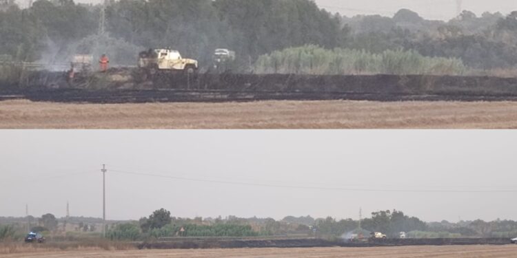 Incendio nella periferia di Serramanna, a pochi chilometri da Santa Maria sterpaglie in fumo