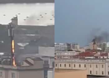 Cagliari, paura in via Mameli: in fiamme l’antenna di un ripetitore sul tetto di un edificio