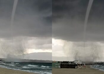 Cagliari, la tromba marina diventa star del web: centinaia di foto e video postate sui social