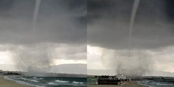 Cagliari, la tromba marina diventa star del web: centinaia di foto e video postate sui social