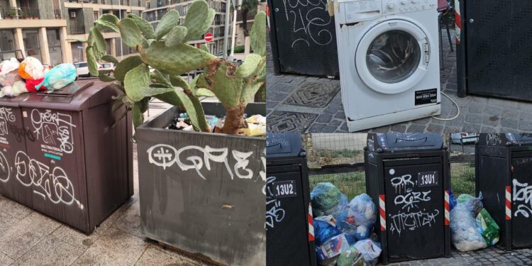 Cagliari, sporcizia e degrado in pieno centro: rifiuti ovunque e persino una lavatrice in corso Vittorio Emanuele