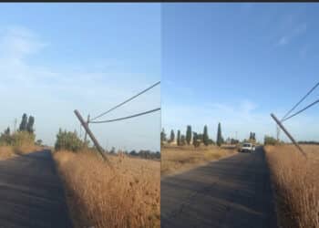 Tra Assemini e Elmas un palo della luce penzola pericolosamente da mesi: protestano i cittadini