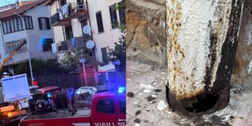 Cagliari, un palo pericolante mette in allerta i residenti di via Vivanet: intervento dei Vigili del Fuoco