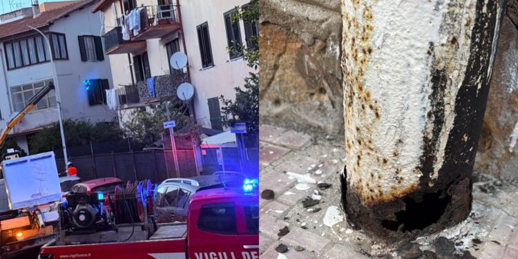 Cagliari, un palo pericolante mette in allerta i residenti di via Vivanet: intervento dei Vigili del Fuoco