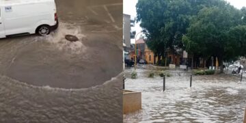 Pirri sott’acqua, il maltempo fa paura: tombini in tilt, strade come fiumi e case allagate