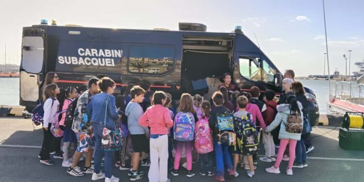 Gli alunni dell’Istituto “Satta-Spano-De Amicis” in visita alla Motovedetta dei Carabinieri e al Nucleo Subacquei di Cagliari